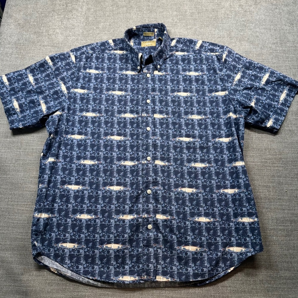 Natural Issue Button Down Shirt Mens Large Blue Sailboat Wrinkle Free